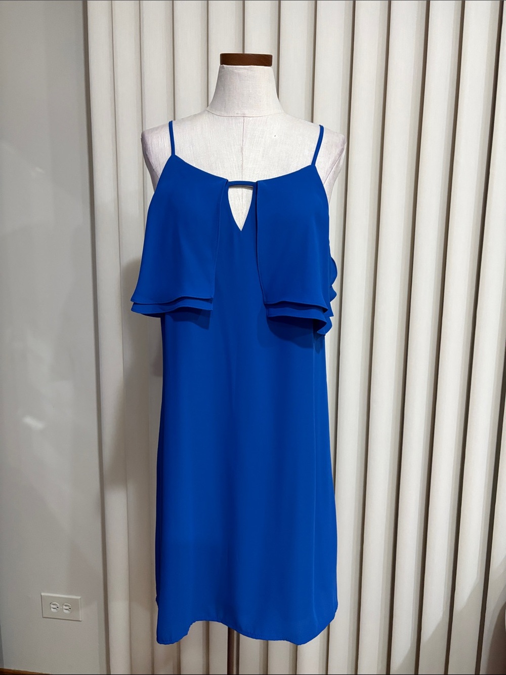 19 Cooper Cobalt Blue Spaghetti-Strap Ruffle bodice Shift mini Dress party large